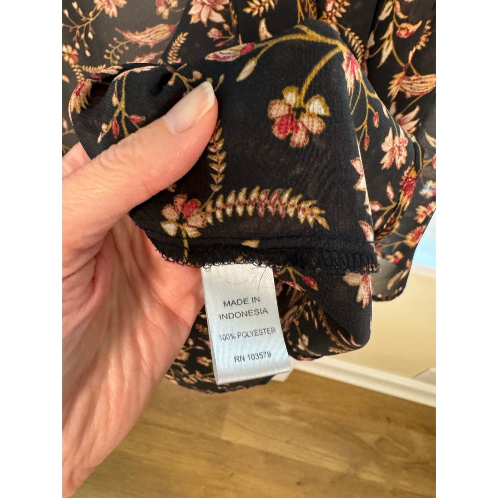 Davina Floral Kimono Wrap Black Sheer Chiffon Open Front Cardigan Plus Size 1X - Picture 5 of 6